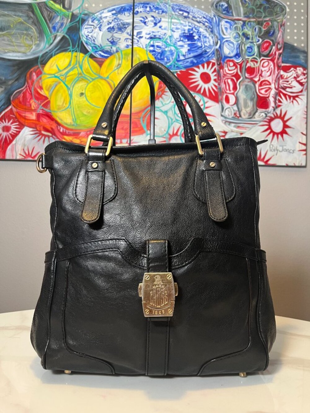 Mark Cross 1845 Black Pebbled Leather Vintage Tote Satchel